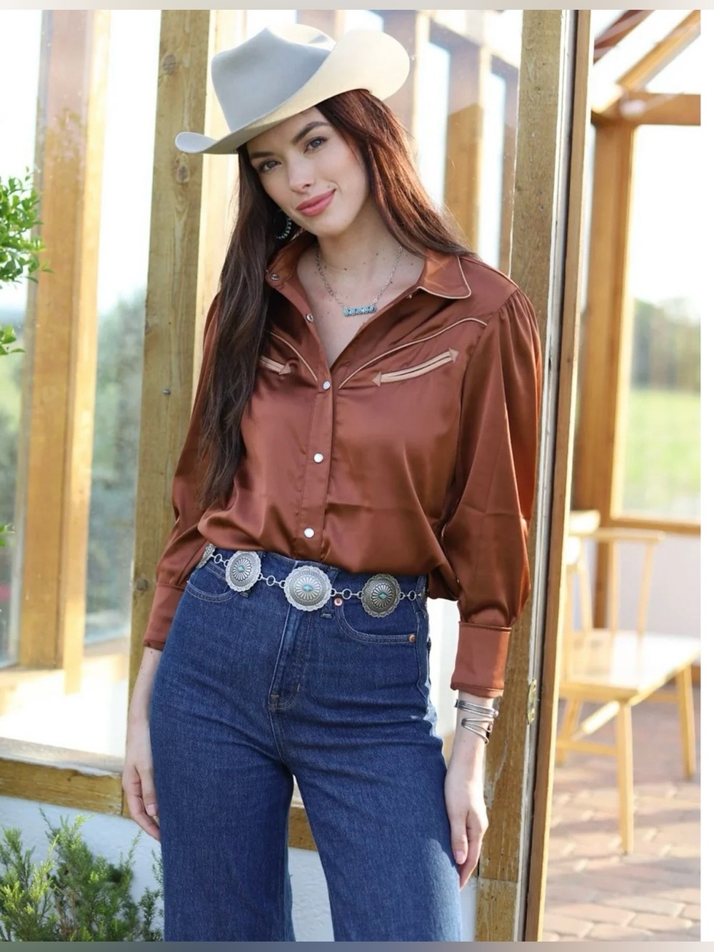 HOWDY HANNY Wester Satin Dreams Blouse - Copper